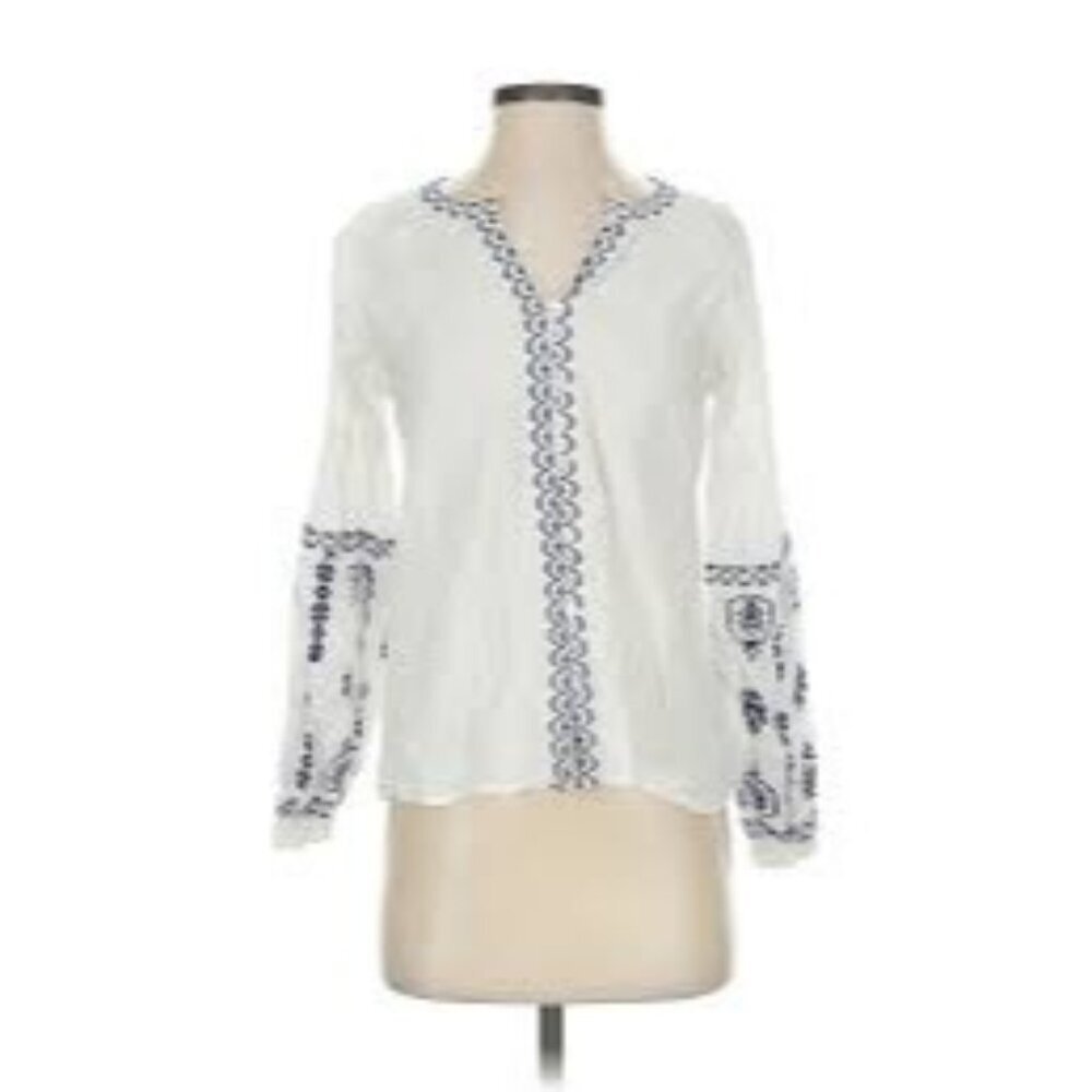 Artelier Nicole Miller Women's Long Sleeve Peasant Top Pullover White Size S
